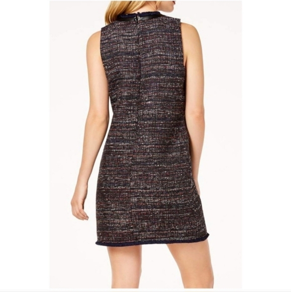 NWT $149 Faux Leather Trim Tweed Sheath Shift Dress - Picture 9 of 17